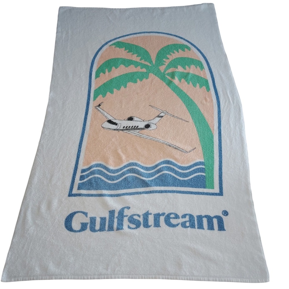 Gulfstream Aviation Towel‎ Beach Pool Palm Tree Jet Vintage Plane Marketing Art